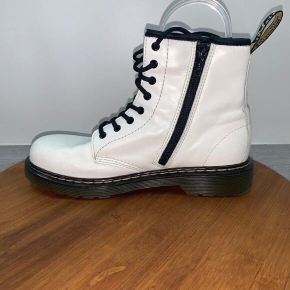 Dr Doc Martens 1460J Ladies 5 Mens 4 Combat Boots White Leather Lace Up Side Zip - Picture 2 of 13